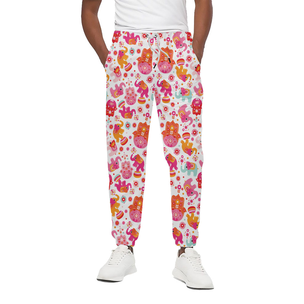 Girly Elephant And Hamsa Pattern Print Cotton Pants