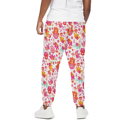 Girly Elephant And Hamsa Pattern Print Cotton Pants