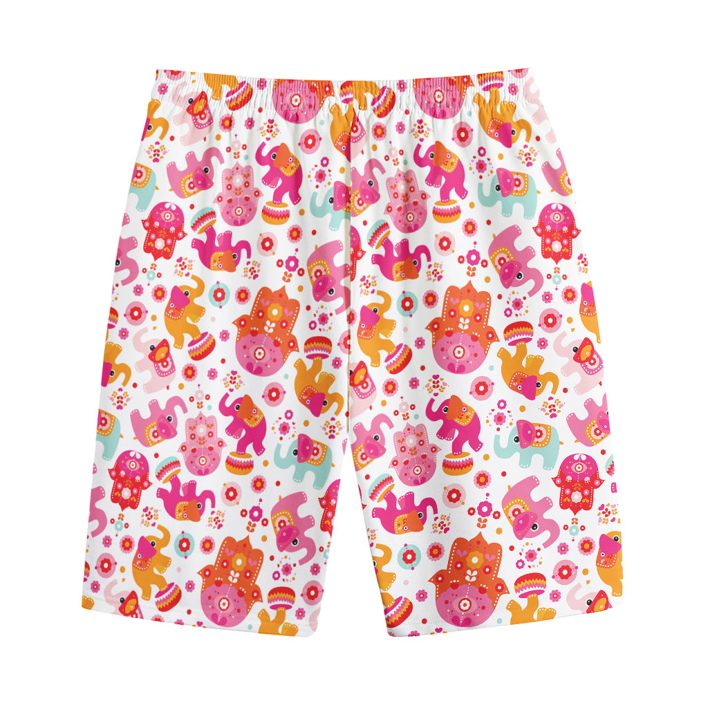 Girly Elephant And Hamsa Pattern Print Cotton Shorts
