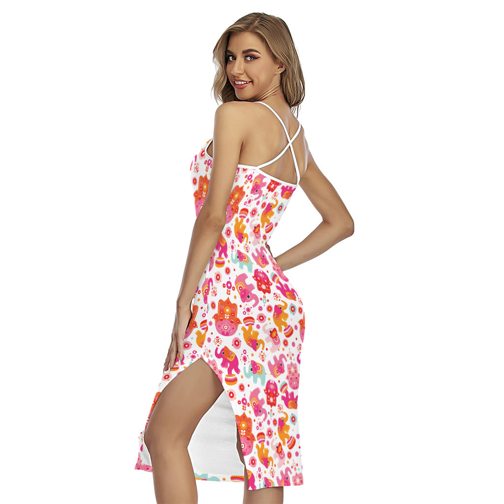Girly Elephant And Hamsa Pattern Print Cross Back Cami Dress