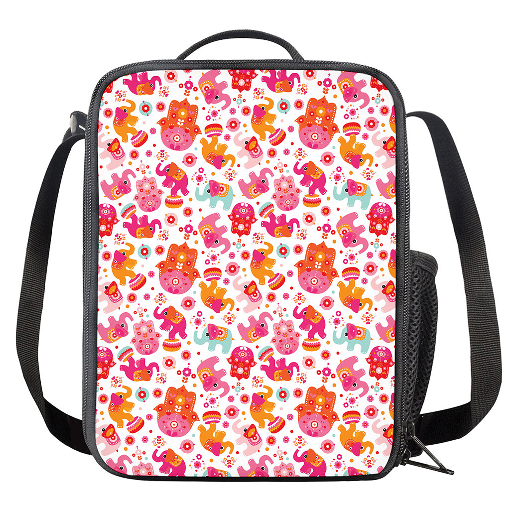 Girly Elephant And Hamsa Pattern Print Crossbody Lunch Bag