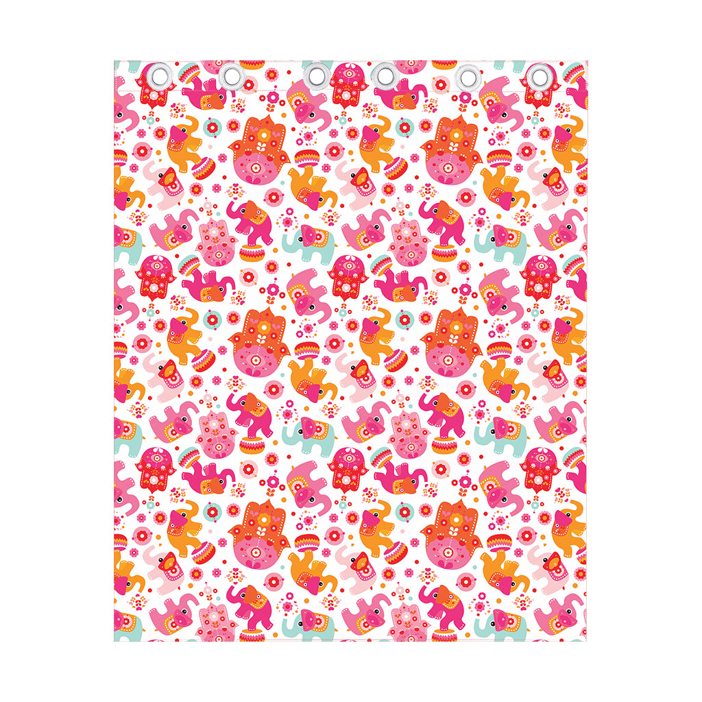 Girly Elephant And Hamsa Pattern Print Curtain