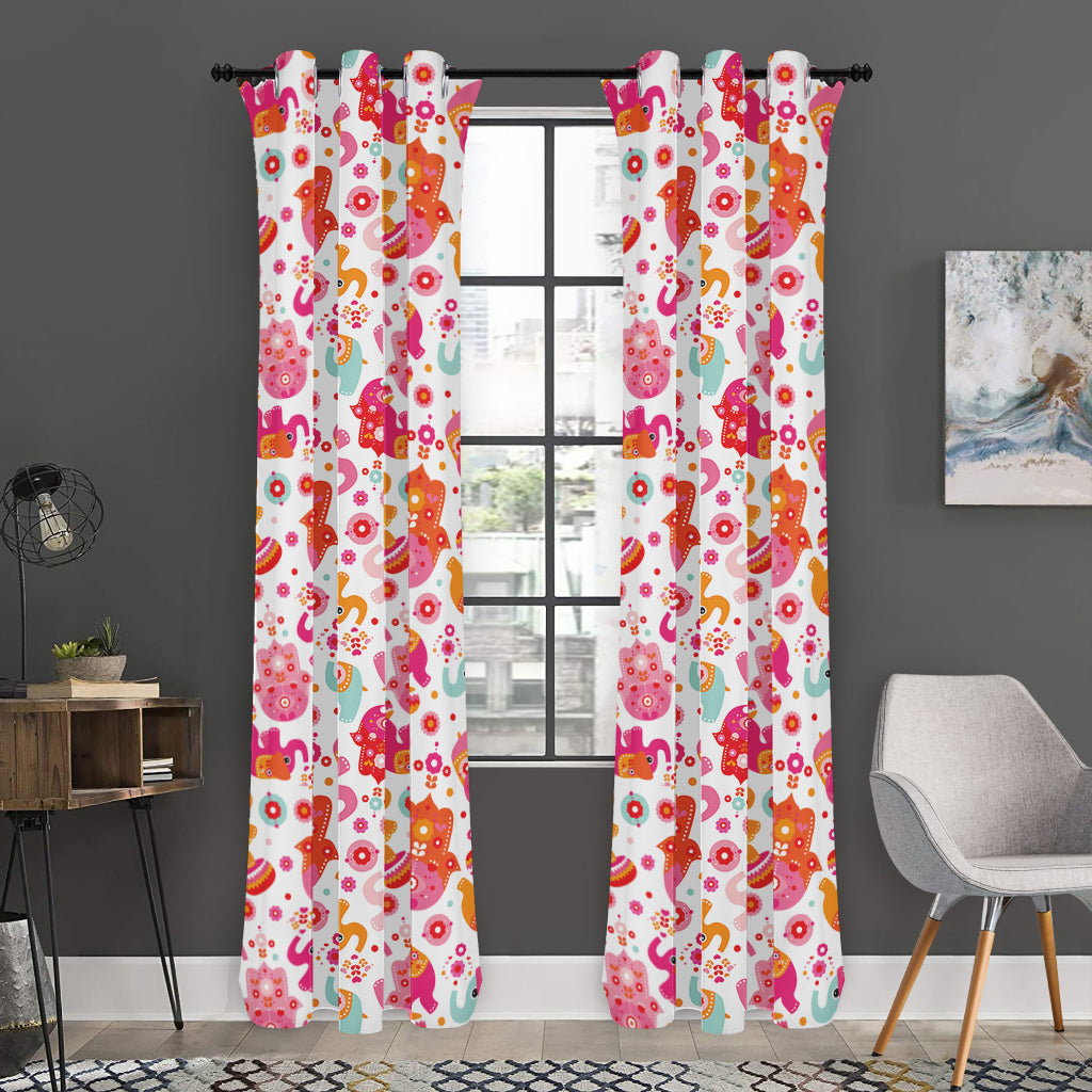 Girly Elephant And Hamsa Pattern Print Curtain
