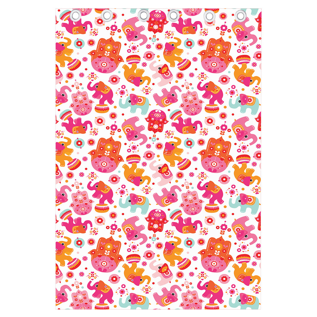 Girly Elephant And Hamsa Pattern Print Curtain