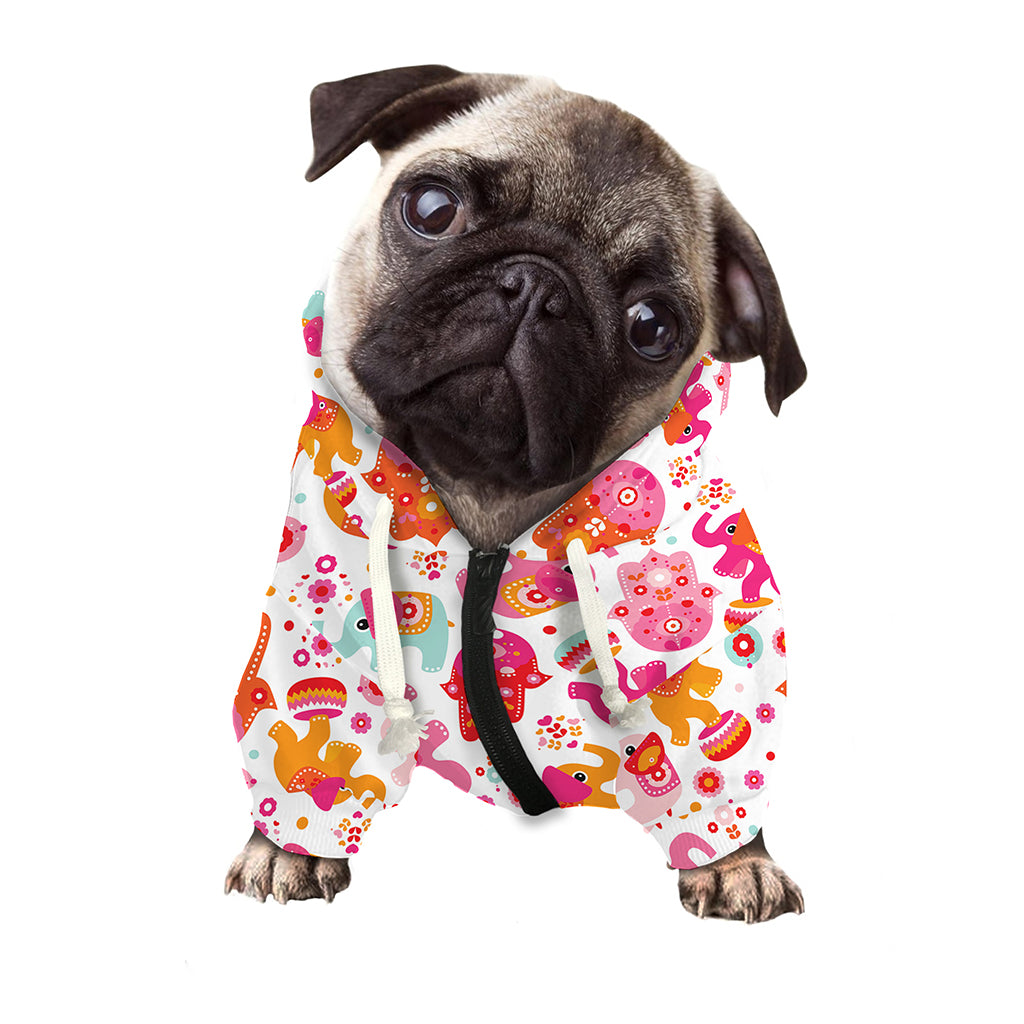 Girly Elephant And Hamsa Pattern Print Dog Zip Up Hoodie