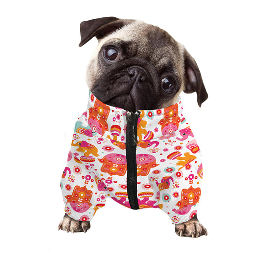 Girly Elephant And Hamsa Pattern Print Dog Zip Up Jacket