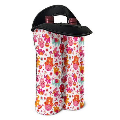 Girly Elephant And Hamsa Pattern Print Double Neoprene Wine Tote