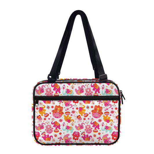 Girly Elephant And Hamsa Pattern Print Double Strap Bible Bag