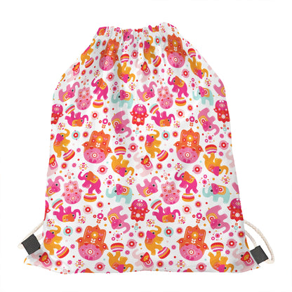 Girly Elephant And Hamsa Pattern Print Drawstring Bag