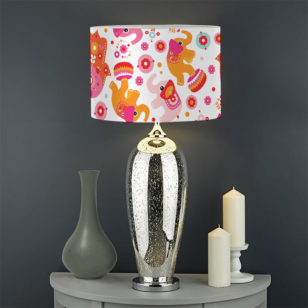 Girly Elephant And Hamsa Pattern Print Drum Lamp Shade
