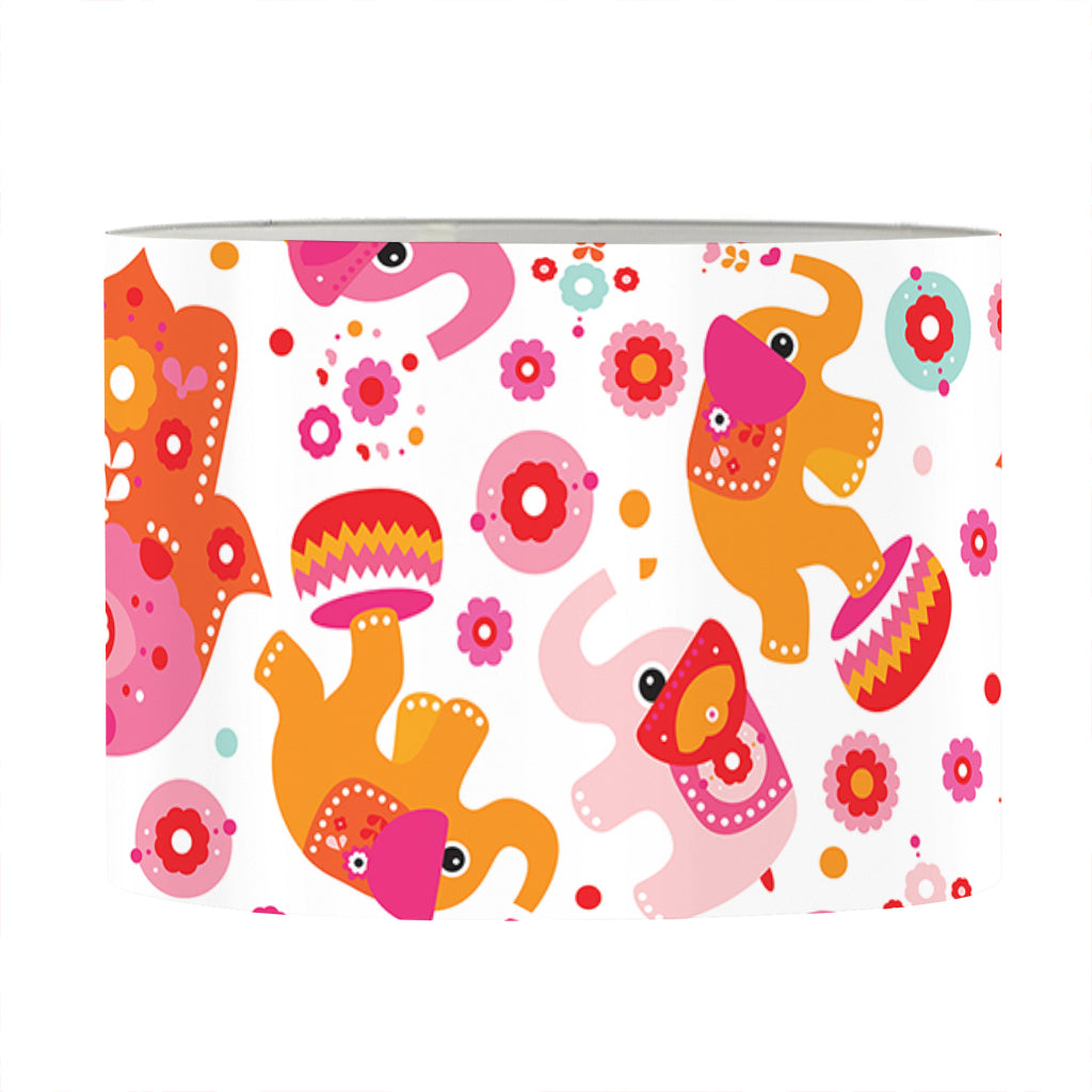 Girly Elephant And Hamsa Pattern Print Drum Lamp Shade