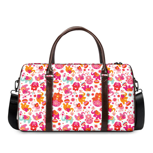 Girly Elephant And Hamsa Pattern Print Duffle Bag
