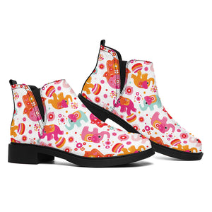 Girly Elephant And Hamsa Pattern Print Flat Ankle Boots