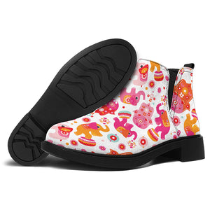 Girly Elephant And Hamsa Pattern Print Flat Ankle Boots