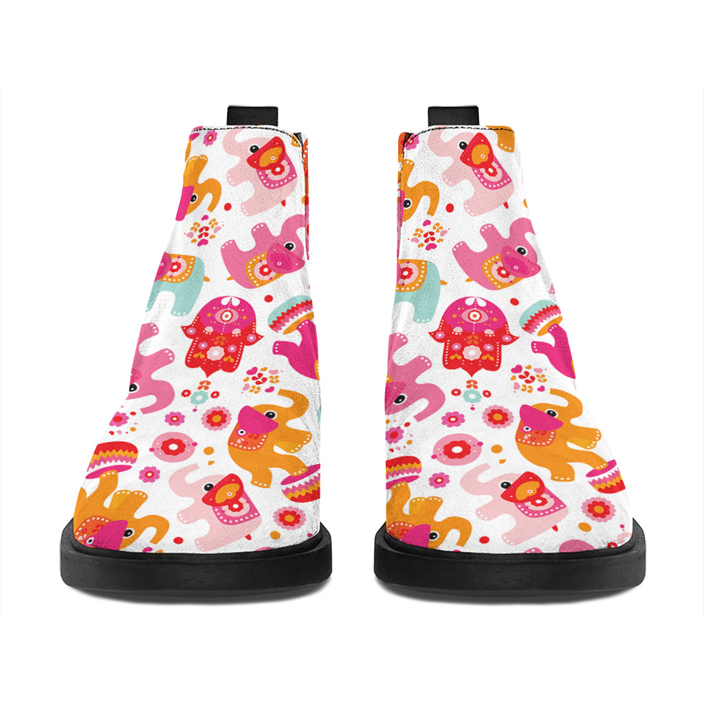 Girly Elephant And Hamsa Pattern Print Flat Ankle Boots