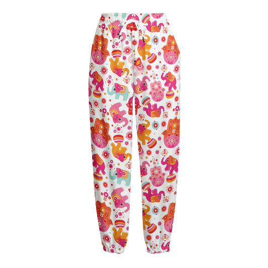 Girly Elephant And Hamsa Pattern Print Fleece Lined Knit Pants