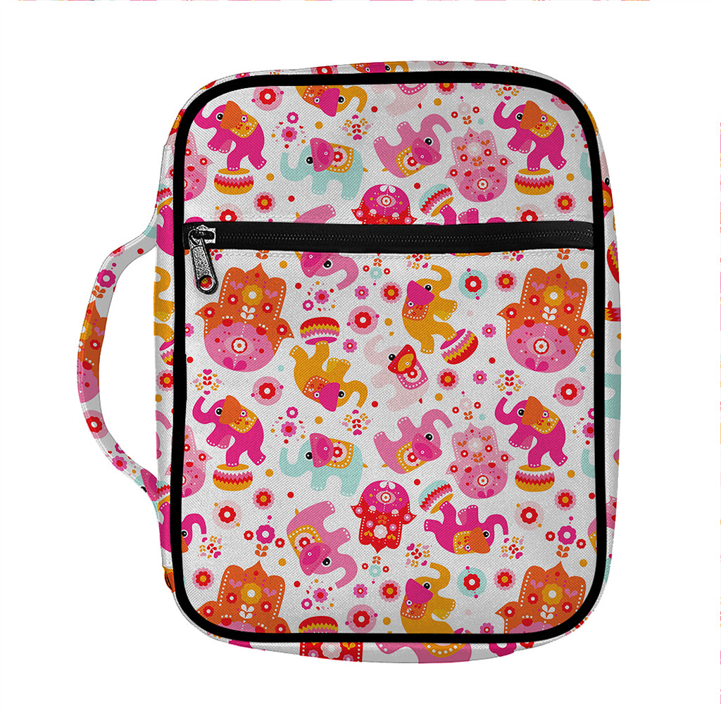 Girly Elephant And Hamsa Pattern Print Front Pocket Bible Bag