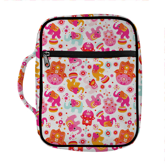 Girly Elephant And Hamsa Pattern Print Front Pocket Bible Bag