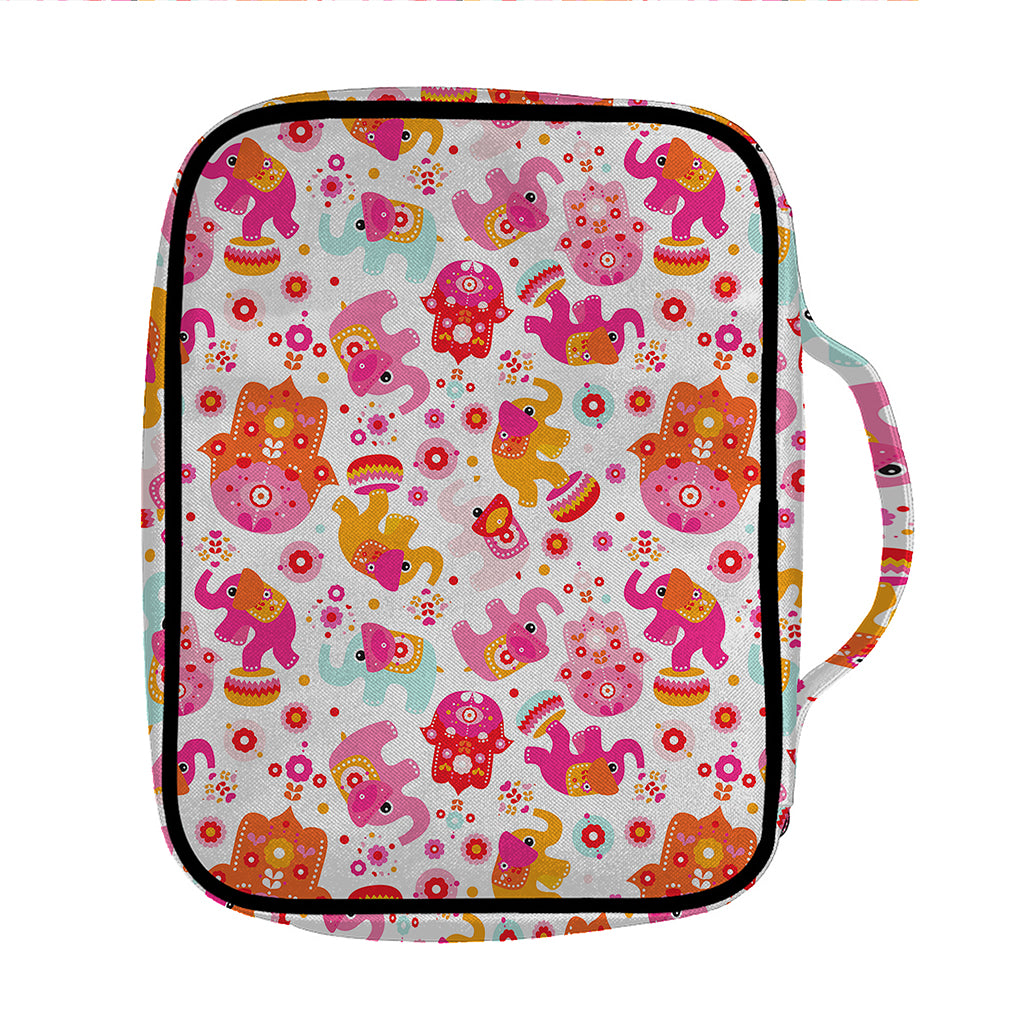Girly Elephant And Hamsa Pattern Print Front Pocket Bible Bag