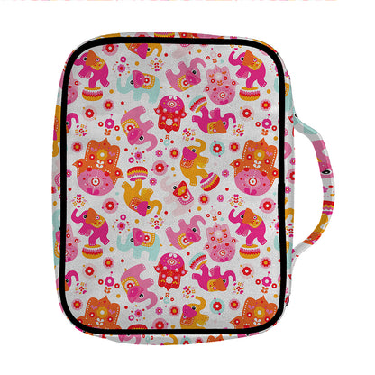Girly Elephant And Hamsa Pattern Print Front Pocket Bible Bag
