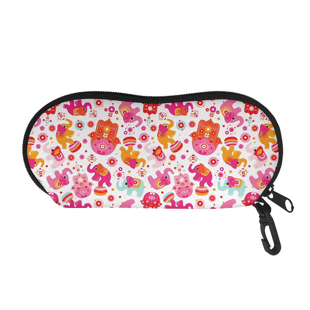 Girly Elephant And Hamsa Pattern Print Glasses Case