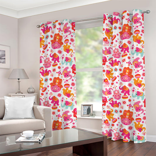 Girly Elephant And Hamsa Pattern Print Grommet Curtains