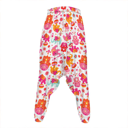 Girly Elephant And Hamsa Pattern Print Hammer Pants