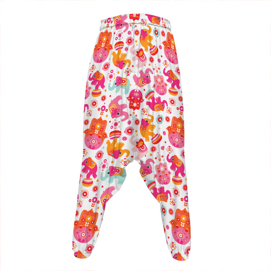 Girly Elephant And Hamsa Pattern Print Hammer Pants
