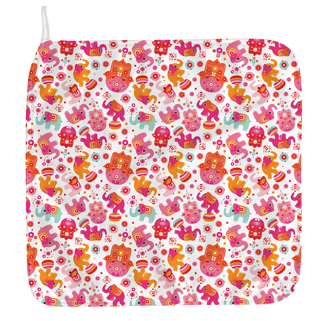 Girly Elephant And Hamsa Pattern Print Hand Towel