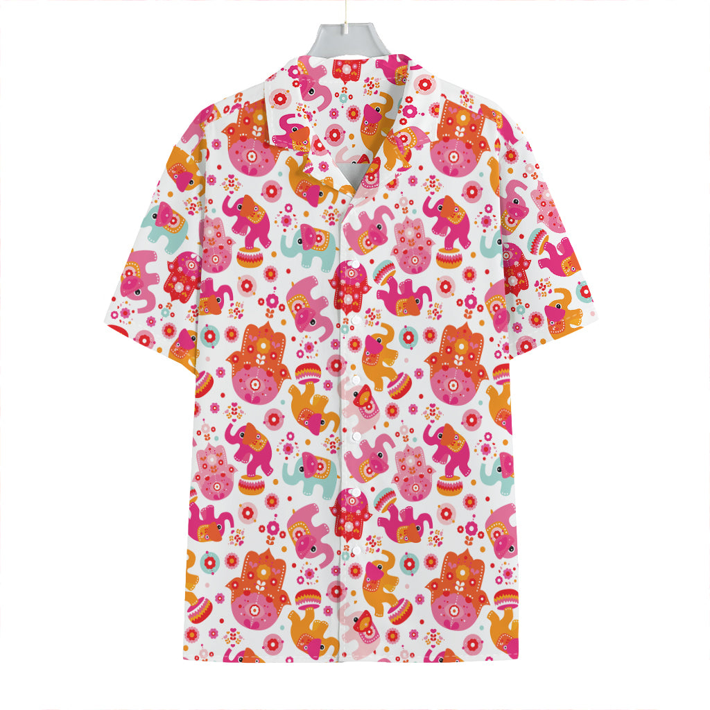 Girly Elephant And Hamsa Pattern Print Hawaiian Shirt