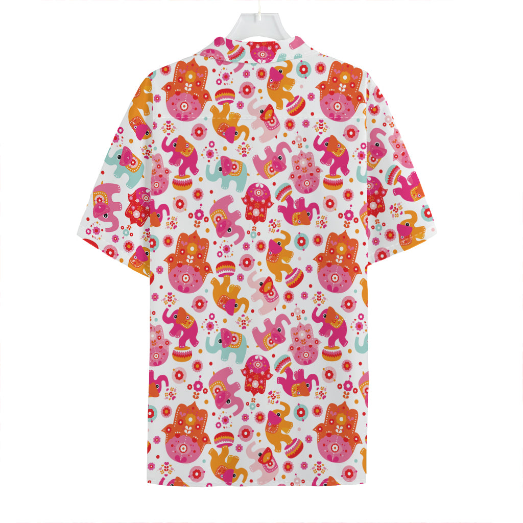 Girly Elephant And Hamsa Pattern Print Hawaiian Shirt