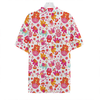 Girly Elephant And Hamsa Pattern Print Hawaiian Shirt
