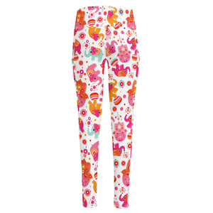 Girly Elephant And Hamsa Pattern Print High-Waisted Pocket Leggings