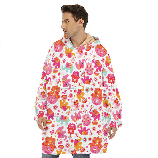 Girly Elephant And Hamsa Pattern Print Hoodie Blanket
