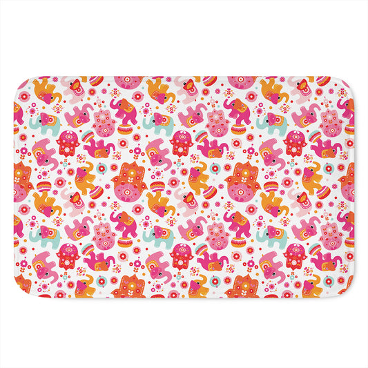 Girly Elephant And Hamsa Pattern Print Indoor Door Mat