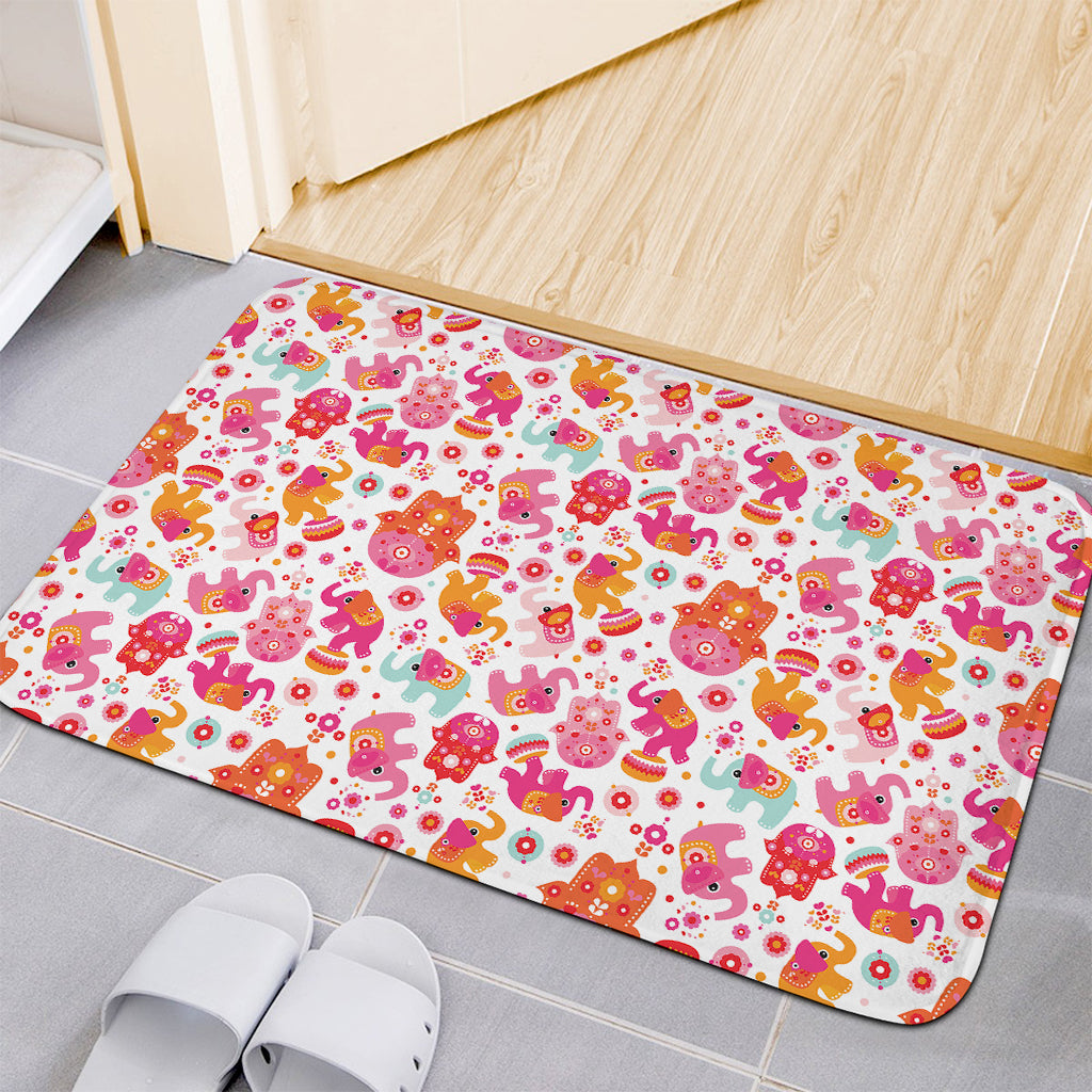 Girly Elephant And Hamsa Pattern Print Indoor Door Mat