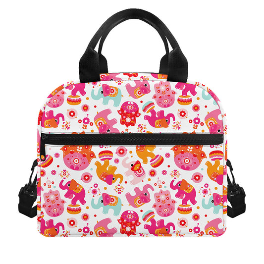 Girly Elephant And Hamsa Pattern Print Insulated Lunch Bag