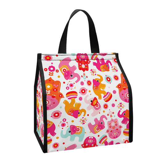 Girly Elephant And Hamsa Pattern Print Insulated Lunch Tote