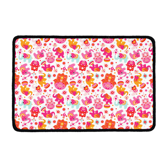 Girly Elephant And Hamsa Pattern Print Kitchen Mat