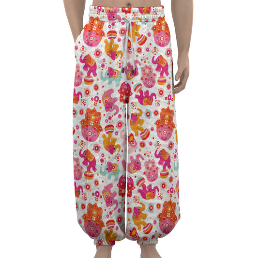 Girly Elephant And Hamsa Pattern Print Lantern Pants