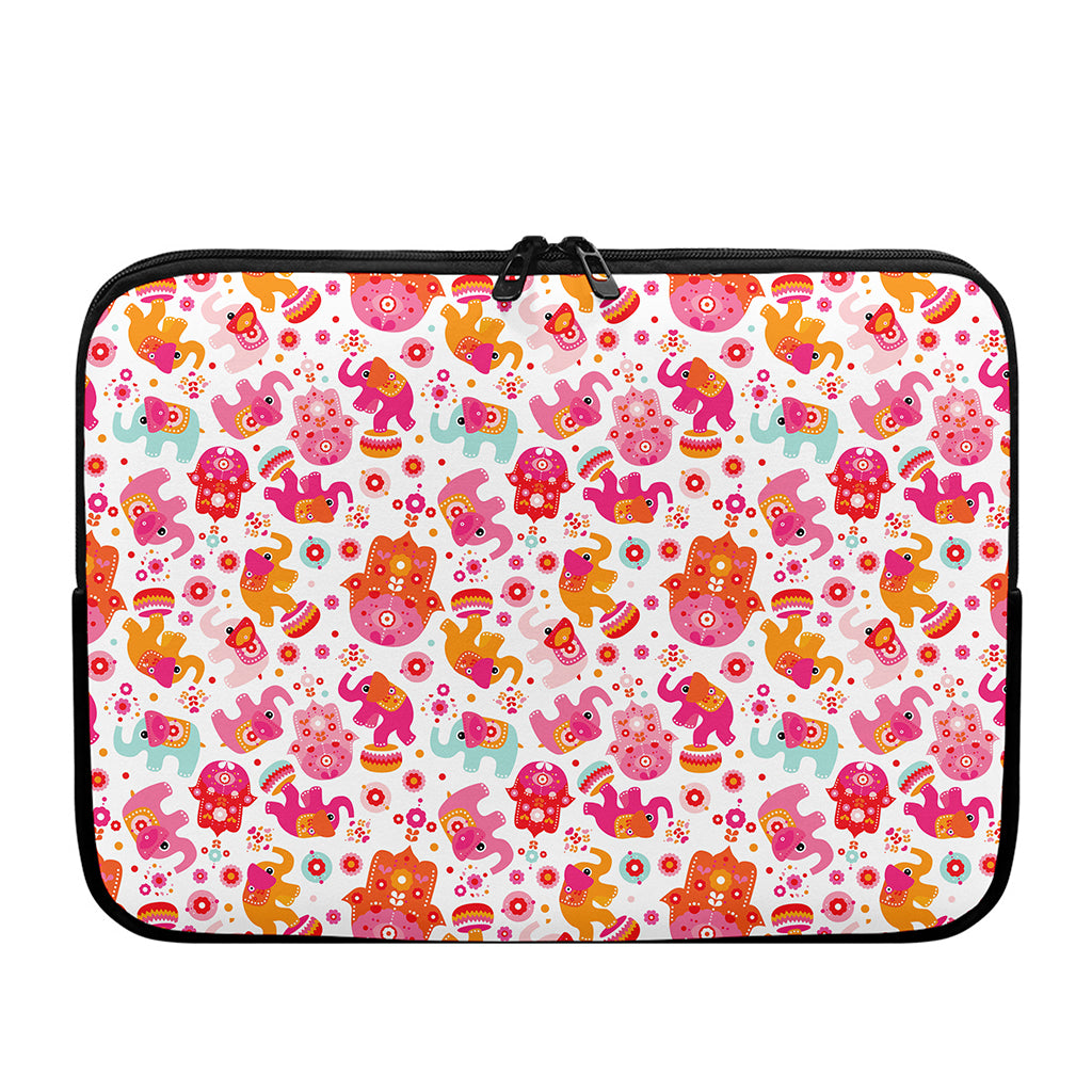 Girly Elephant And Hamsa Pattern Print Laptop Sleeve