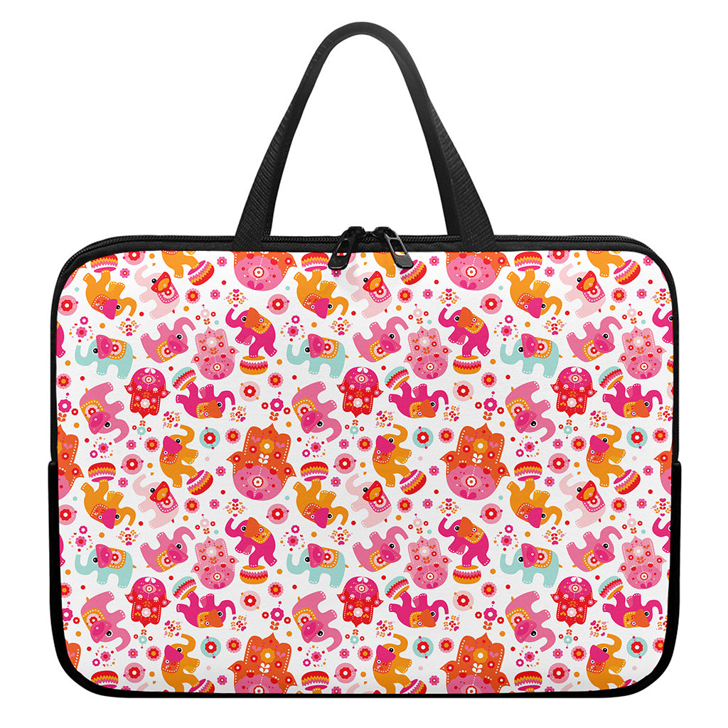 Girly Elephant And Hamsa Pattern Print Laptop Sleeve With Handle