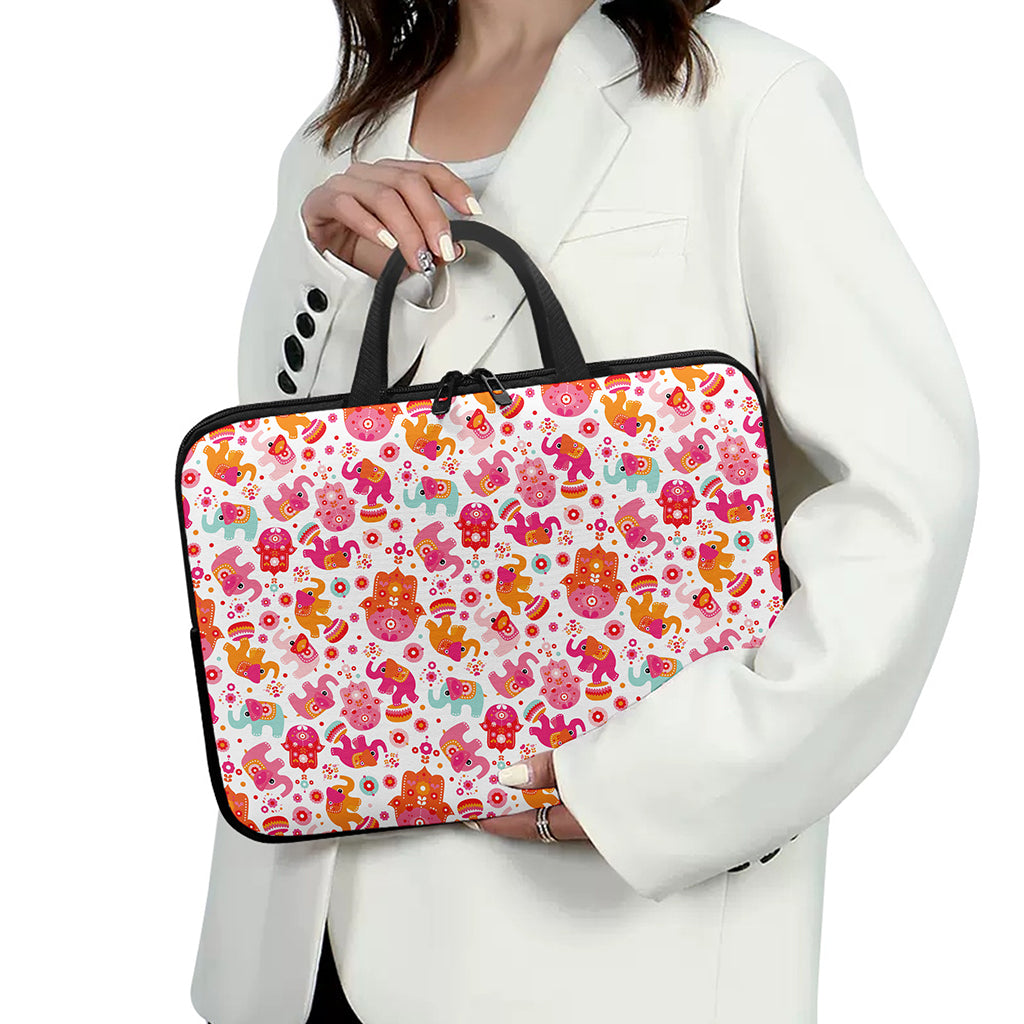 Girly Elephant And Hamsa Pattern Print Laptop Sleeve With Handle