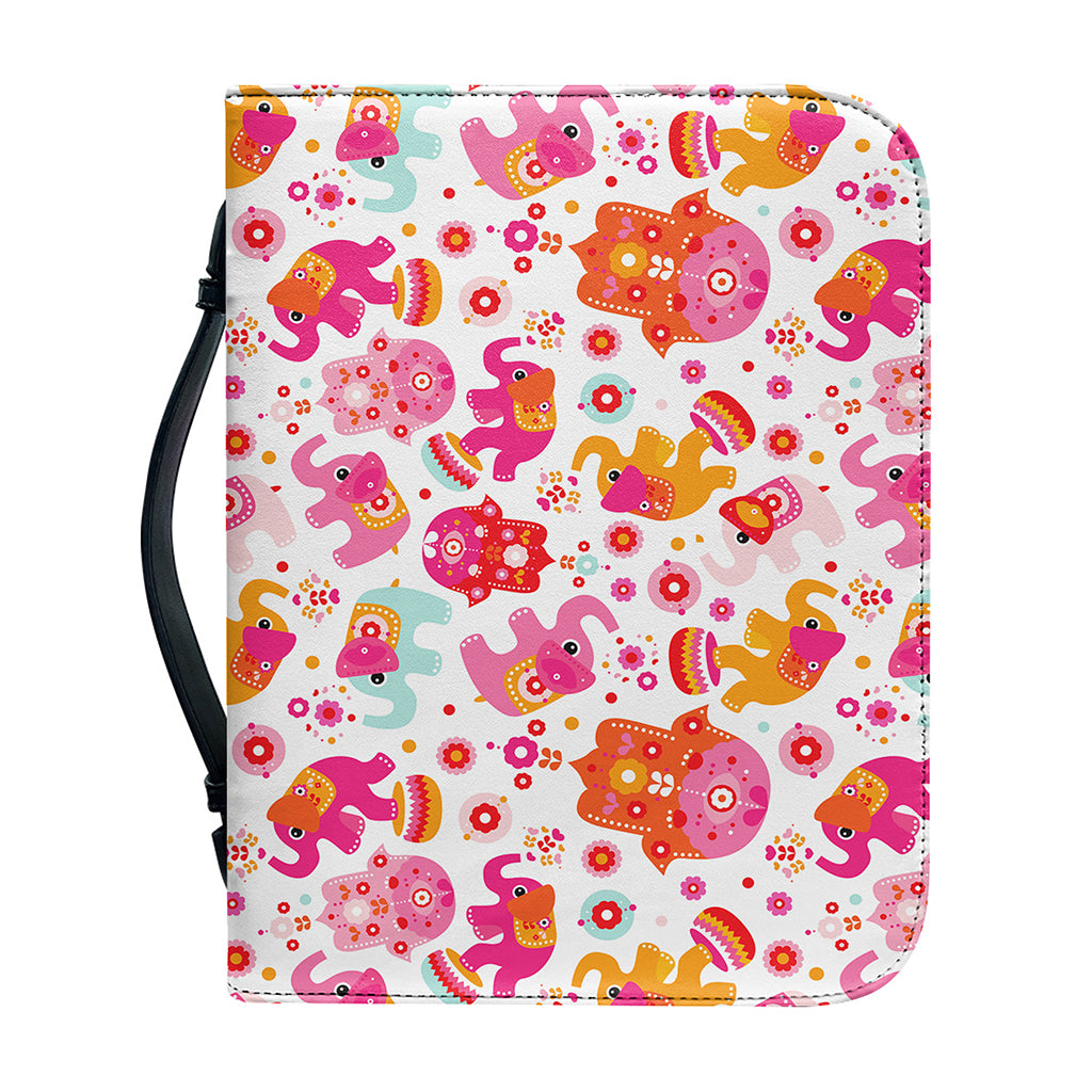 Girly Elephant And Hamsa Pattern Print Leather Bible Cover