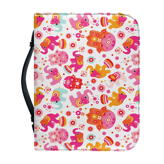 Girly Elephant And Hamsa Pattern Print Leather Bible Cover