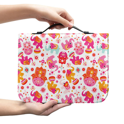 Girly Elephant And Hamsa Pattern Print Leather Bible Cover