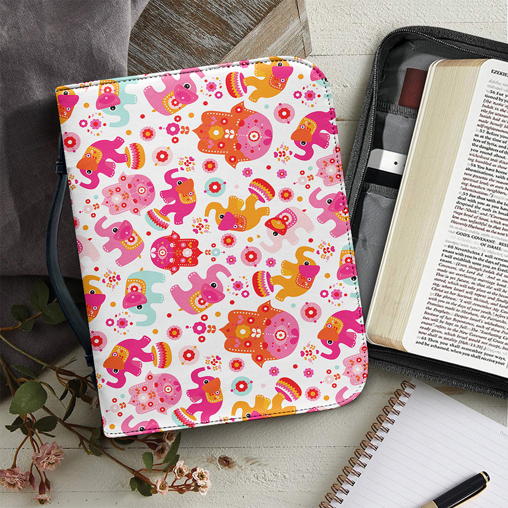 Girly Elephant And Hamsa Pattern Print Leather Bible Cover