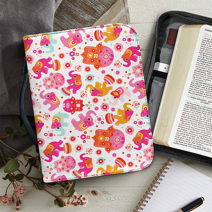 Girly Elephant And Hamsa Pattern Print Leather Bible Cover