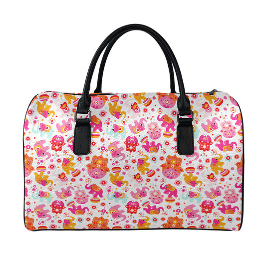 Girly Elephant And Hamsa Pattern Print Leather Duffle Bag