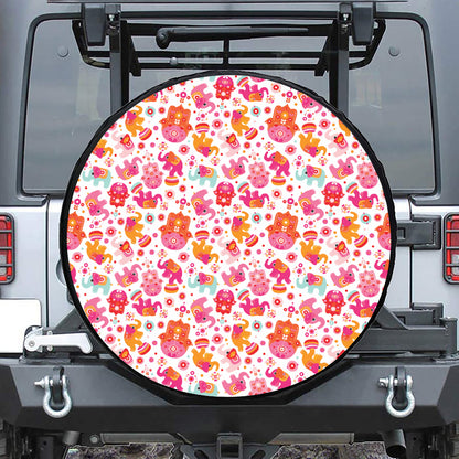 Girly Elephant And Hamsa Pattern Print Leather Spare Tire Cover